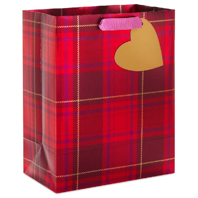 Hallmark : 9.6" Metallic Red Plaid Medium Valentine's Day Gift Bag