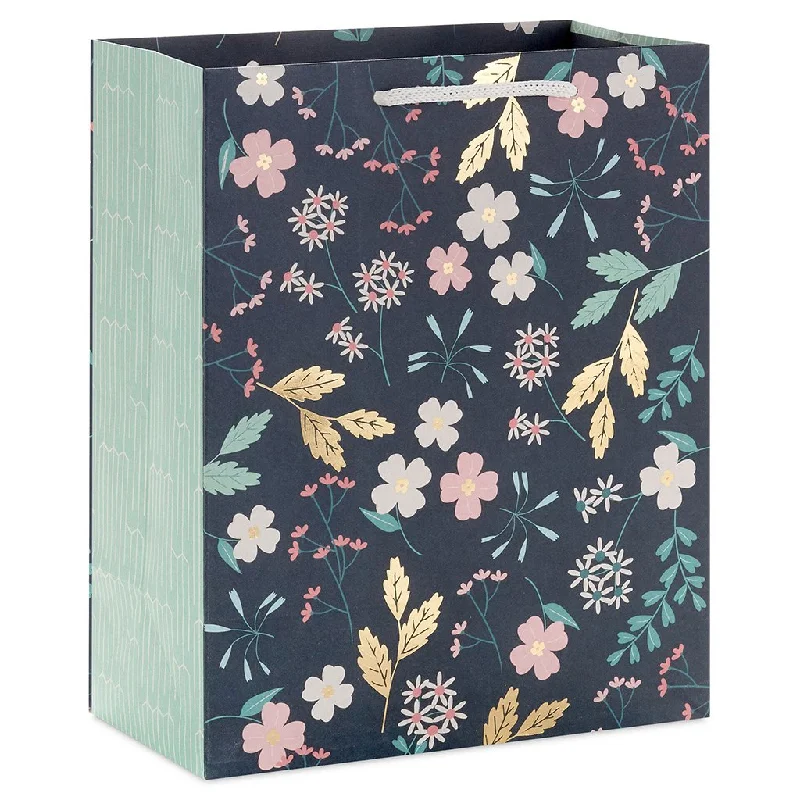 Hallmark : 9.6" Floral on Dark Green Medium Gift Bag