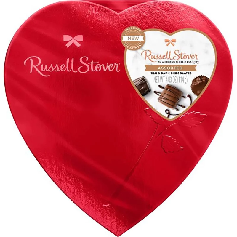 Russell Stover : Valentine's Assorted Chocolates Red Foil Heart 4.03 oz