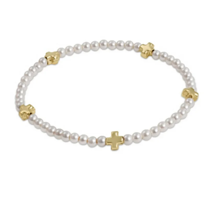 enewton design : Signature Cross Pearl Pattern 3mm Bead Bracelet - Gold