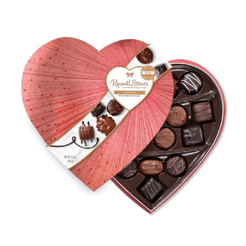 Russell Stover : Assorted Chocolates Rose Gold Burst Heart, 10oz.