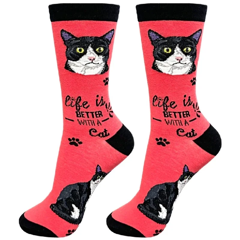 E & S Imports : Life Is Better With A Black & White Cat Unisex Socks