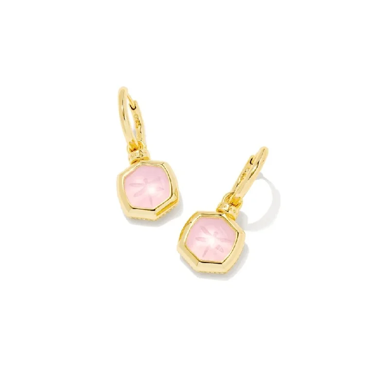 Kendra Scott : Davie Intaglio Gold Huggie Earrings in Pink Opalite Glass Dragonfly