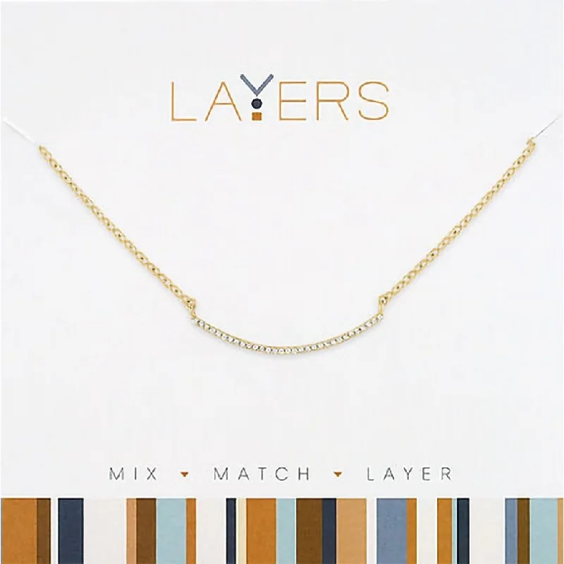 Center Court : Gold CZ Curved Bar Layers Necklace