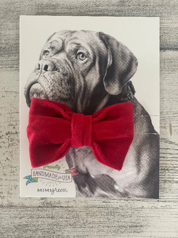 Red Velveteen Bow Tie, Mimi Green- Small