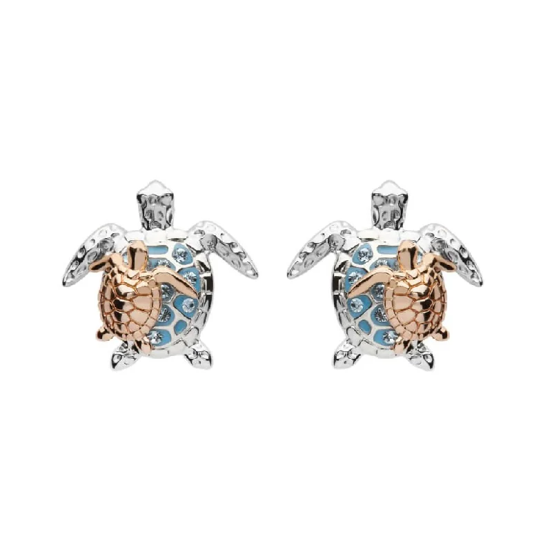 Ocean : Mother & Baby Turtle Stud Earrings With Crystals