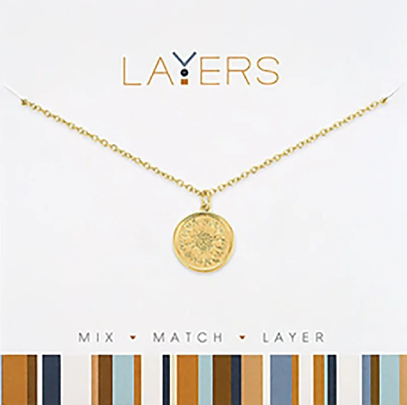 Center Court: Gold Stamped Sunflower Coin Necklace