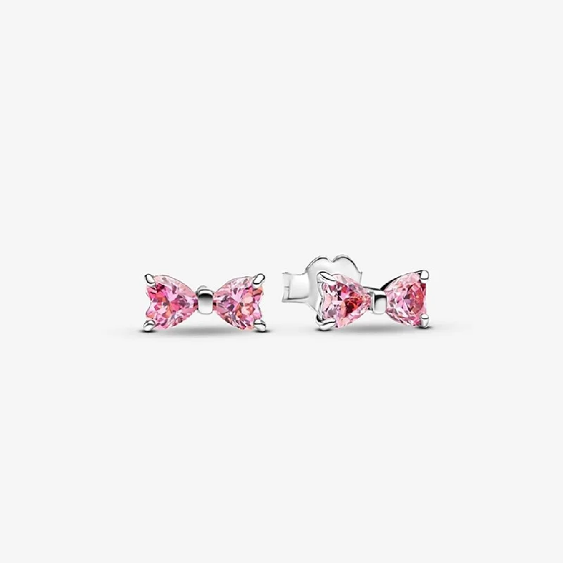 PANDORA : Sparkling Pink Bow Stud Earrings