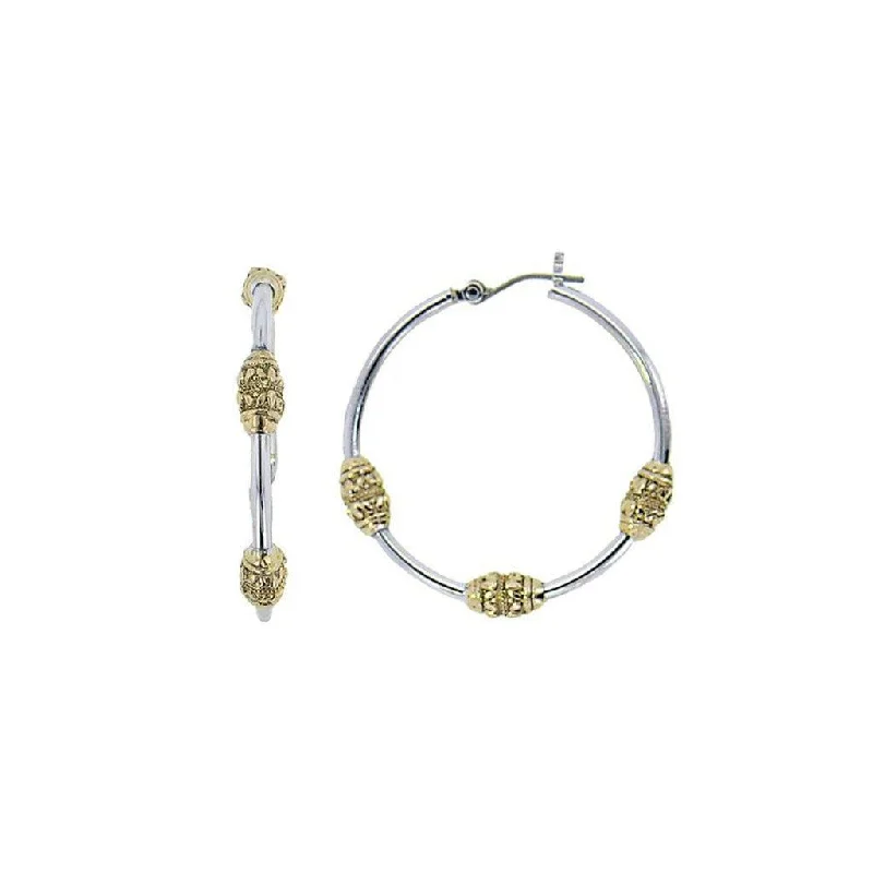 John Medeiros : Beaded Two Tone Tri-Bead Hoop Earrings