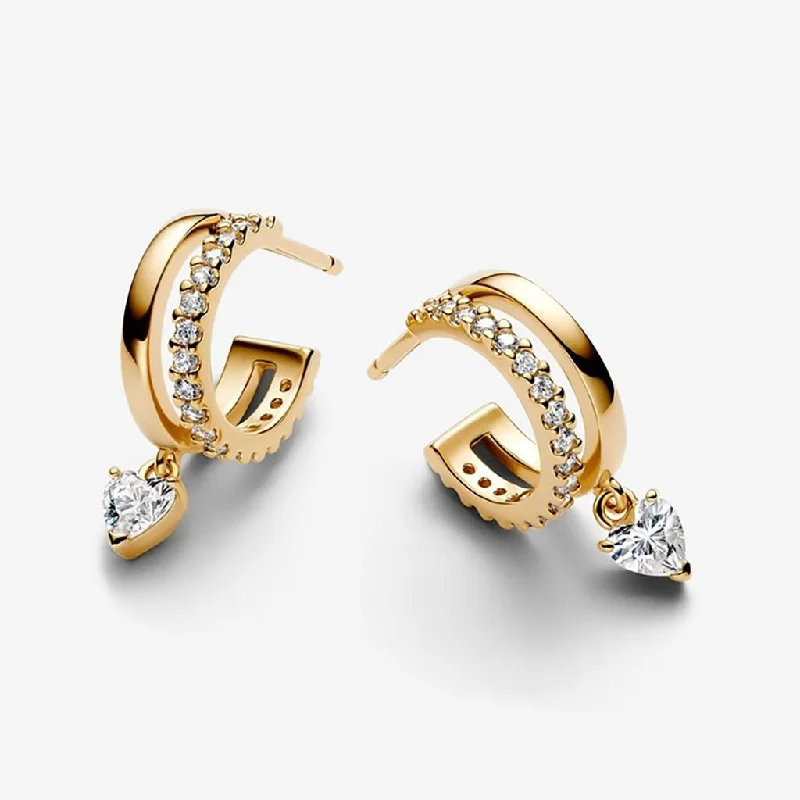 PANDORA : Dangling Heart Hoop Earrings - Gold