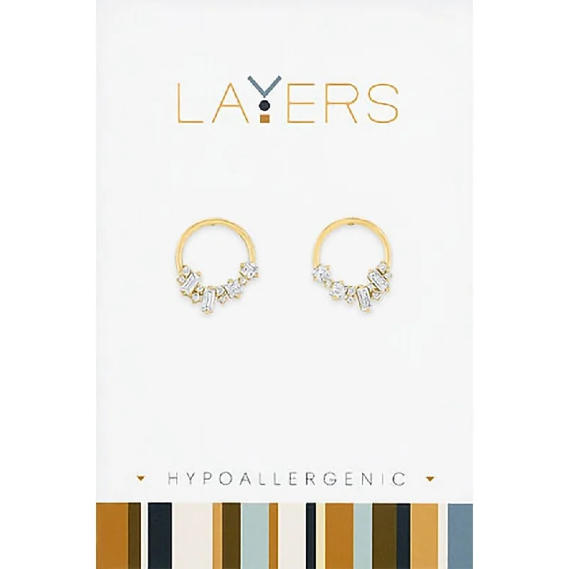 Center Court : Gold Crystal Cluster Hoop Stud Layers Earrings