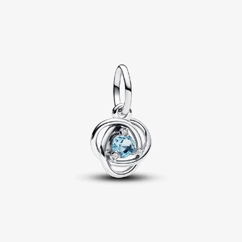 PANDORA : March Sea Aqua Blue Eternity Circle Dangle Charm - Sterling Silver