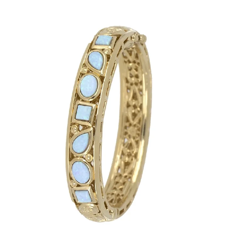 John Medeiros : Opalas Do Mar Opal 7 Blue Opal Hinged Bracelet Gold 6"