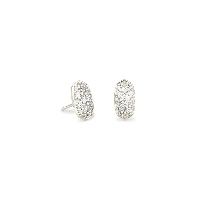 Kendra Scott : Grayson Silver Stud Earrings in White Crystal