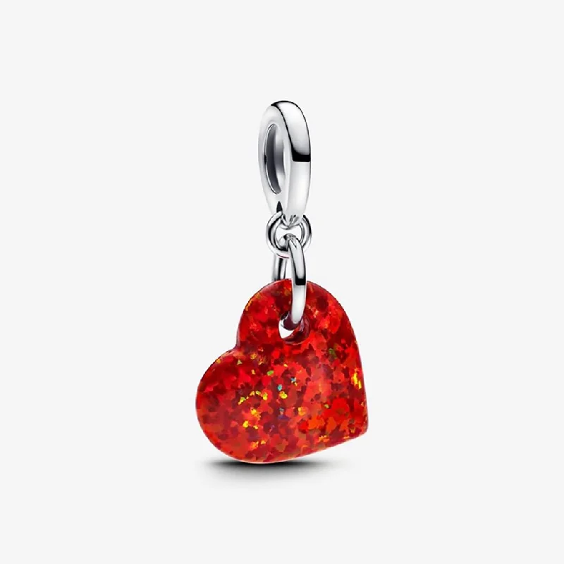 PANDORA : Opalescent Red Heart Dangle Charm