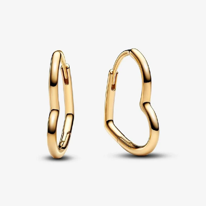 PANDORA : Asymmetrical Heart Hoop Earrings- Gold