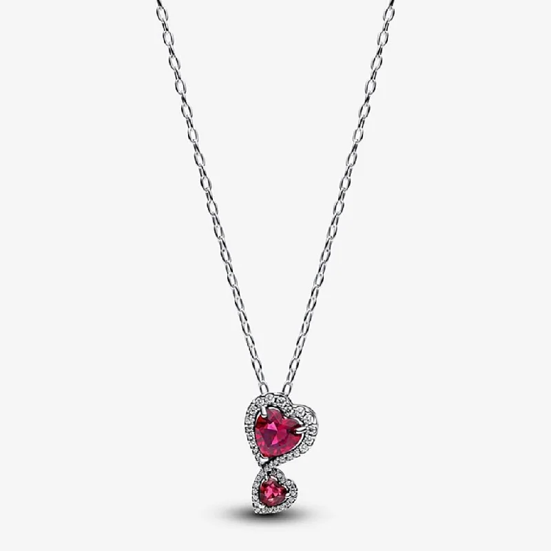 PANDORA : Red Halo Hearts Pendant Necklace