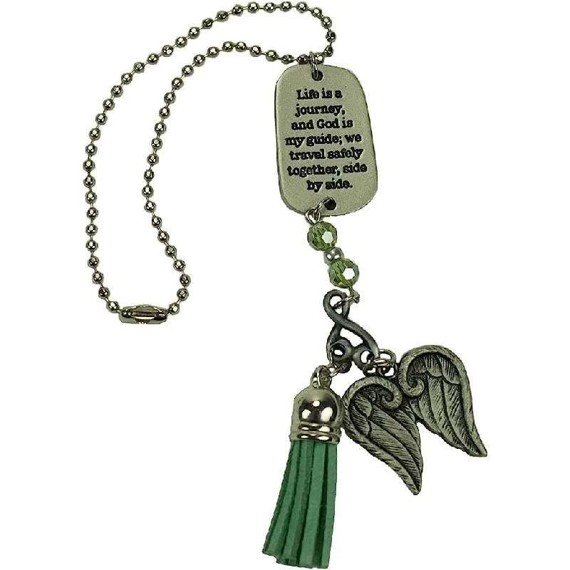 Cathedral Art : Life is a Journey Green Tassel Angel Car Charm With Beads