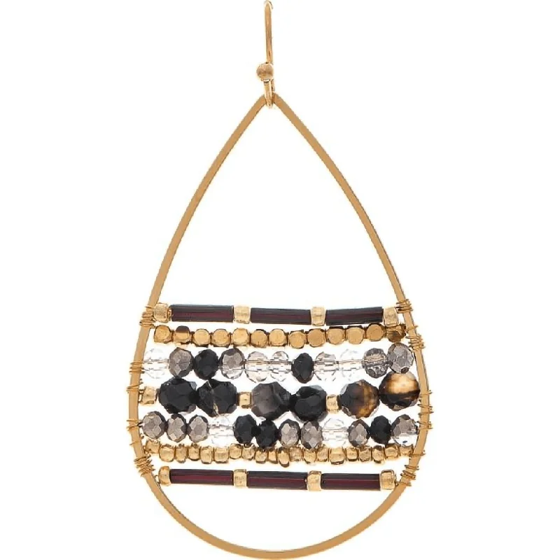 Rain : Gold Black Mixed Hand Beaded Drop Earrings