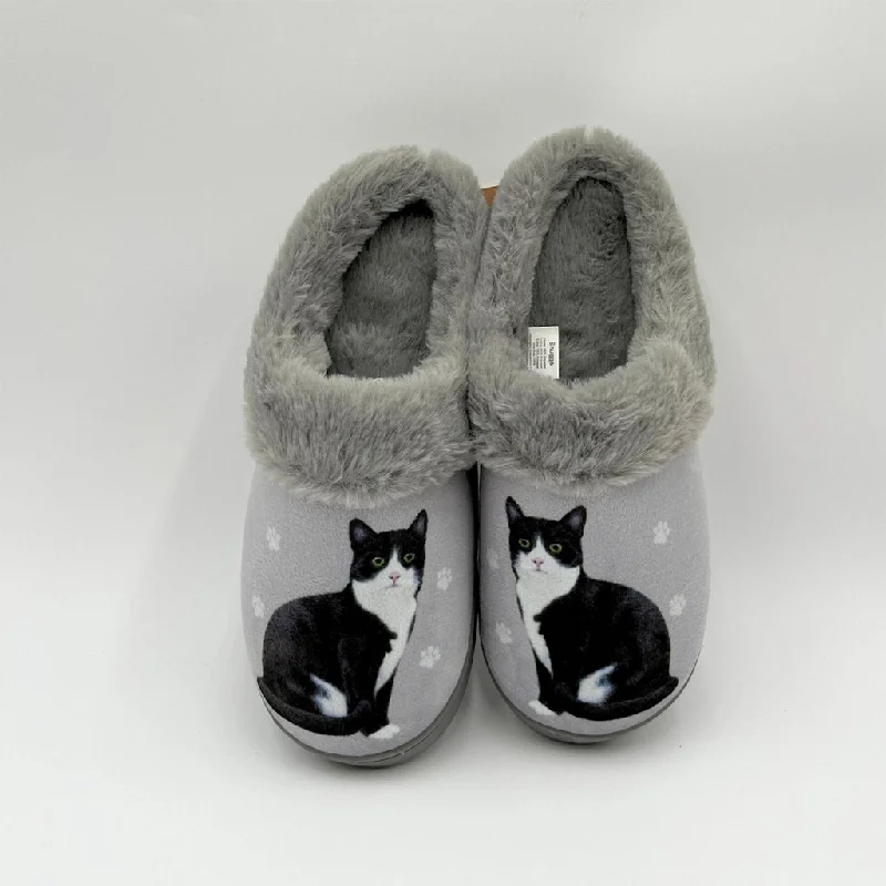 Snuggs : Black and White Cat Slippers