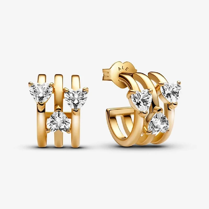 PANDORA : Triple Heart Hoop Earrings - Gold