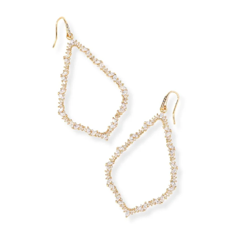 Kendra Scott : Sophee Gold Crystal Open Frame Earrings in White Crystal - Gold