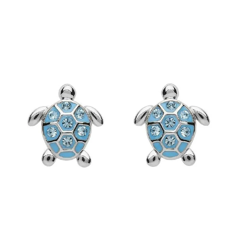 Ocean : Stud Turtle Earrings with Blue Crystals