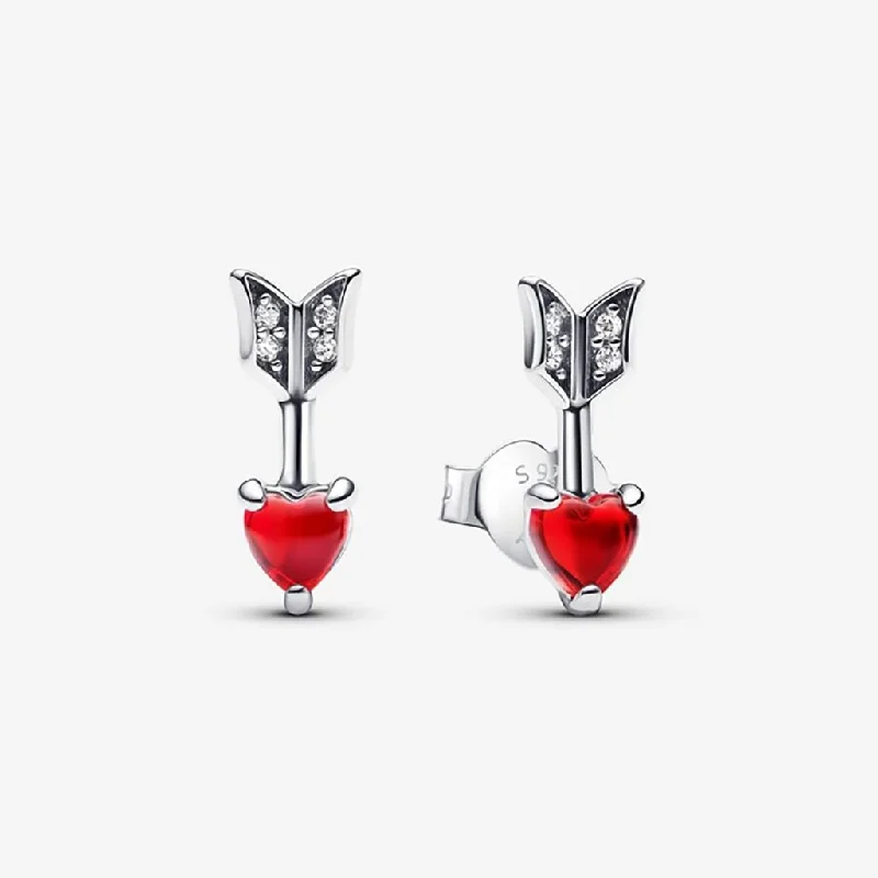 PANDORA : Arrow & Murano Glass Heart Stud Earrings