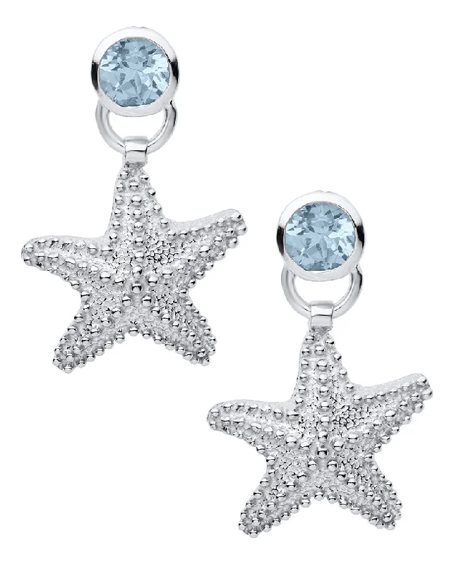 LeStage® Cape Cod : Sterling Sliver Starfish and Blue Topaz Earrings