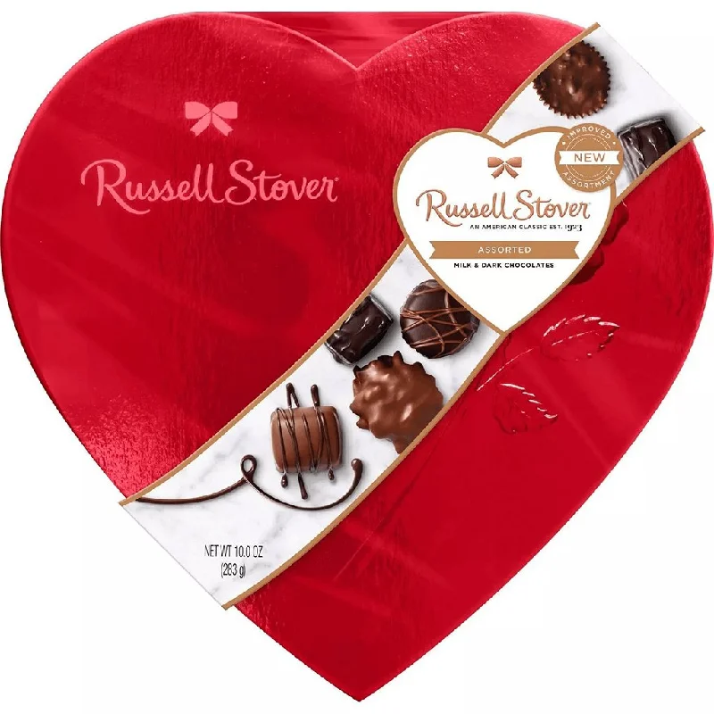 Russell Stover : Valentine's Assorted Milk & Dark Chocolates Red Foil Heart 10 oz